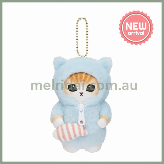 MOFUSAND | Costume Mascot Holder Plush Keychain H125×W100×D100mm (Blue Cat Pajamas)