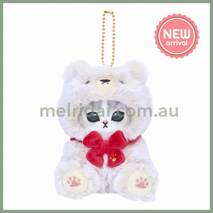 MOFUSAND | Exhibition Mascot Holder Plush Keychain 130×85×90mm (Teddy Bear Nyan White)