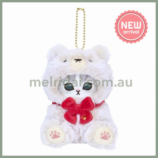 MOFUSAND | Exhibition Mascot Holder Plush Keychain 130×85×90mm (Teddy Bear Nyan White)