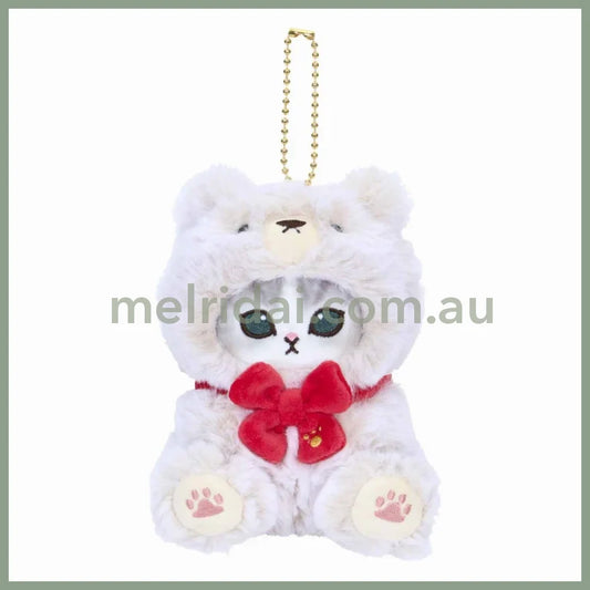 MOFUSAND | Exhibition Mascot Holder Plush Keychain 130×85×90mm (Teddy Bear Nyan White)