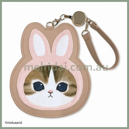 Mofusand | Fluffy Pass Case Card Holder With Reel H135 X W115 D5Mm (Rabbit)