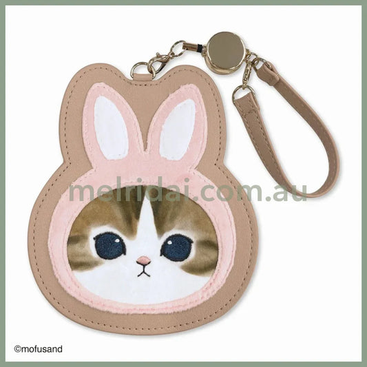 Mofusand | Fluffy Pass Case Card Holder With Reel H135 X W115 D5Mm (Rabbit)