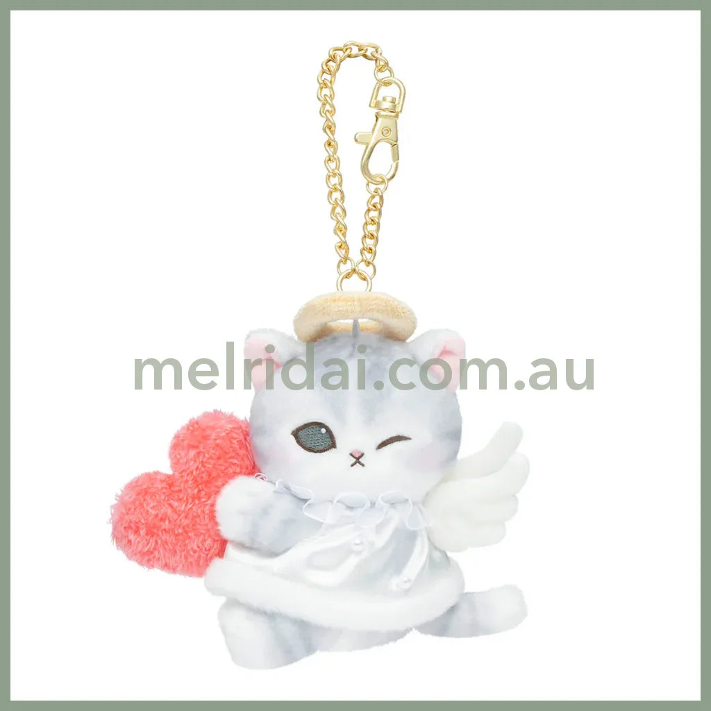 MOFUSAND | Mascot Holder Bag Charm Plush Keychain 115×85×140mm (Cupid & Angel Cat Gray)