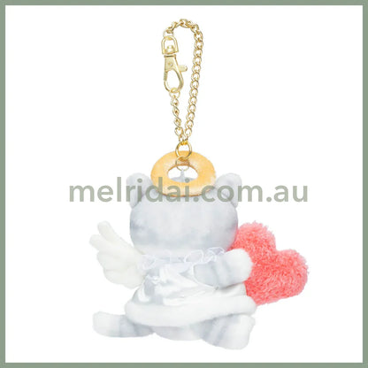 MOFUSAND | Mascot Holder Bag Charm Plush Keychain 115×85×140mm (Cupid & Angel Cat Gray)