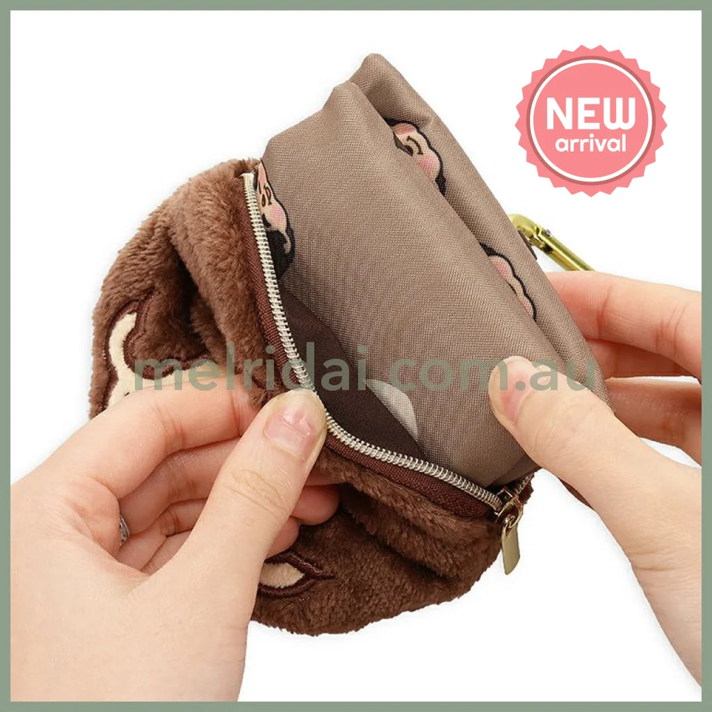 Monchhichi | Foldable Eco Shopping Bag 310×380×130mm & Mascot Pouch 110×110mm (Brown Love - Girl)