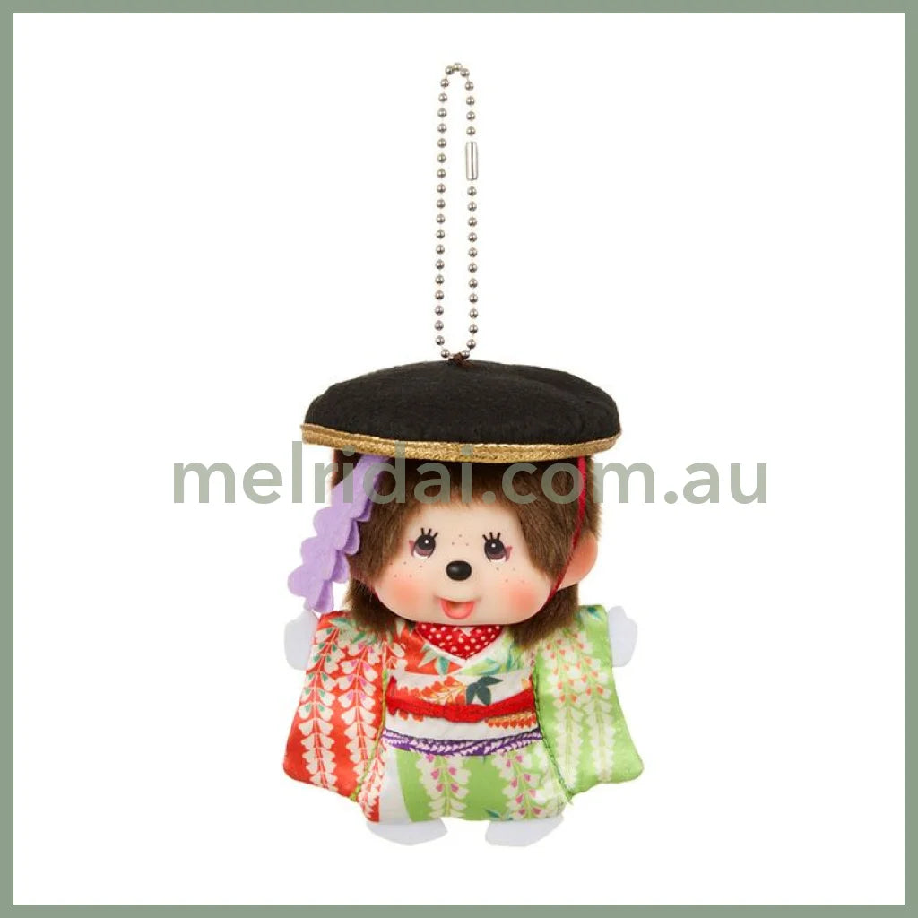 Monchhichi | Mascot Holder Plush Keychain Bag Charm H11.5×W8.5×D7.5cm (Renjishi Fujimusume)