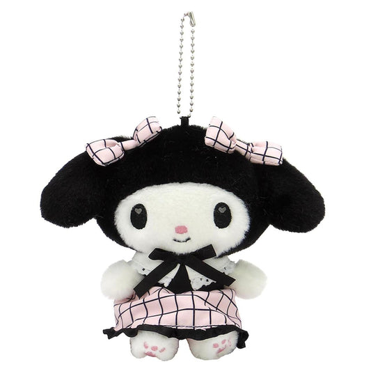 SANRIO | My Melody Bag Charm Plush Keychain Mascot Holder 90x155x120mm (Black Pink Grid Dress)