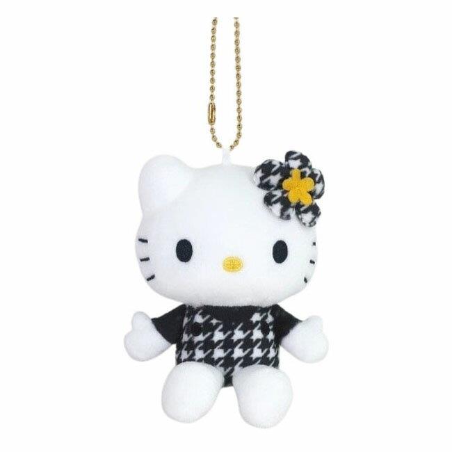 SANRIO | Hello Kitty Houndstooth BK Mascot Holder Plush Keychain 10cm Approx. (50th Anniversary)