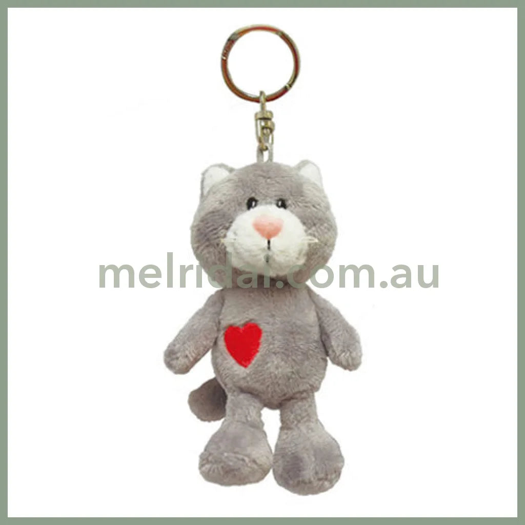 NICI Gray Cat 10cm Bean Bag Keyring Keyholder