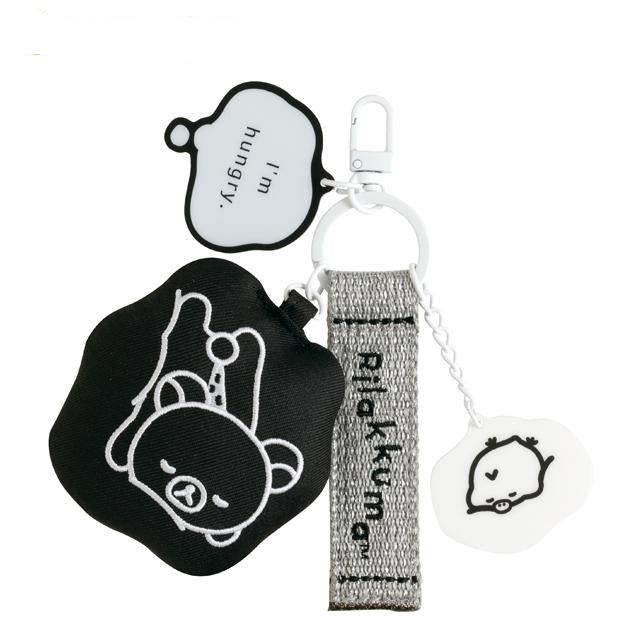 SAN-X | Kiiroitori & Rilakkuma Embroidered Tag Keychain 180×110mm (BASIC RILAKKUMA MONOCHROME)