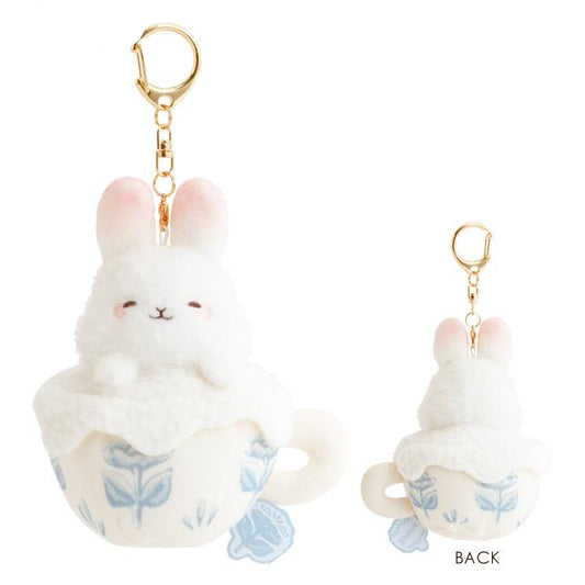 SAN-X | Sugarcocomuu Tea Cup Hanging Plush Toy Keychain Bag Charm 115×105×80mm (Sugarcocomuu's Holiday Lying Down Sleeping)
