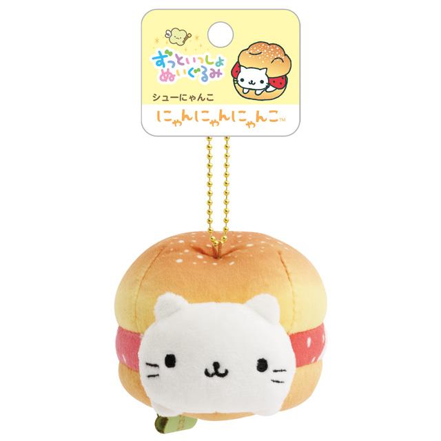 SAN-X | Retro Strawberry Cream Puff Cat Keychain Plush Bag Charm Mascot 85×85×60mm (Always Together)