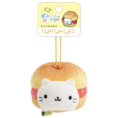 SAN-X | Retro Strawberry Cream Puff Cat Keychain Plush Bag Charm Mascot 85×85×60mm (Always Together)