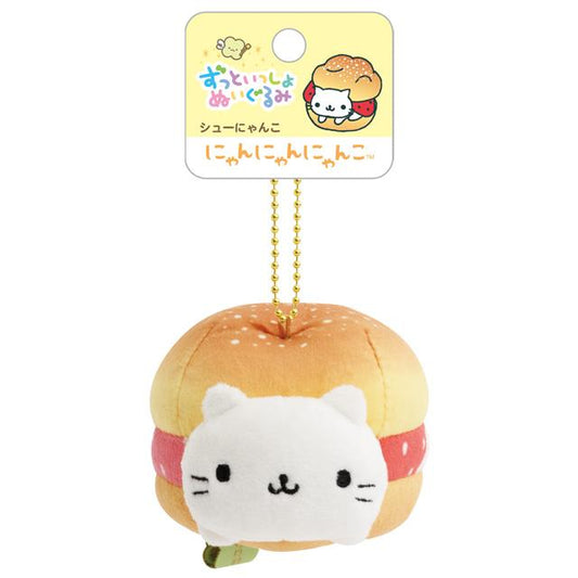 SAN-X | Retro Strawberry Cream Puff Cat Keychain Plush Bag Charm Mascot 85×85×60mm (Always Together)
