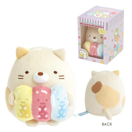 SAN-X | Sumikkogurashi Neko Plush Toy Plush Doll with Case 70×65×30mm (Gummy Gummy Party Theme)
