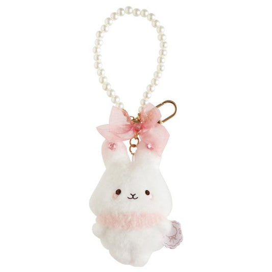 SAN-X | Sugarcocomuu Hanging Plush Bag Charm Keychain 80×80×25mm (Pop Pearl Ribbon Rabbit)