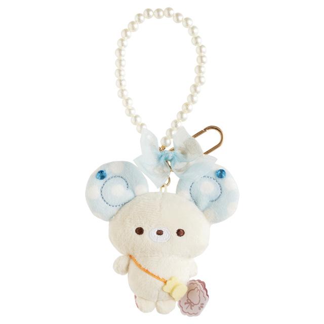 SAN-X | Sugarcocomuu Hanging Plush Bag Charm Keychain 80×80×25mm (Pop Pearl Ribbon Mouse)