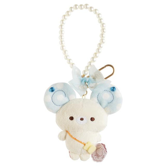 SAN-X | Sugarcocomuu Hanging Plush Bag Charm Keychain 80×80×25mm (Pop Pearl Ribbon Mouse)