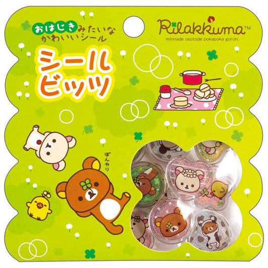 SAN-X | Kiiroitori & Korilakkuma & Rilakkuma Sparkly Marble Sticker Flakes 100×100mm (Clover Green)