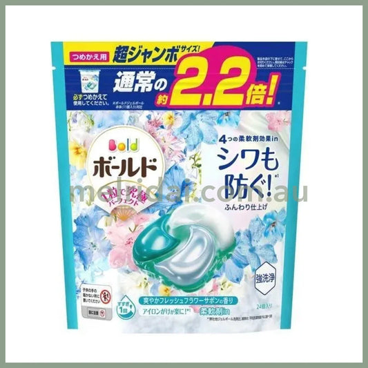 P&G｜Bald Gel Ball 4D Fresh Flower Sabon Refilled 24 Pieces 宝洁 4D洁净凝珠洗衣球 含柔顺剂 洗衣凝珠 消臭留香 蓝色花香24Pcs