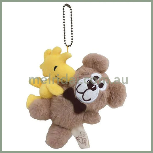 PEANUTS | Mascot Holder Plush Keychain Bag Charm 13×11×4cm (Woodstock Hug Teddy Bear)