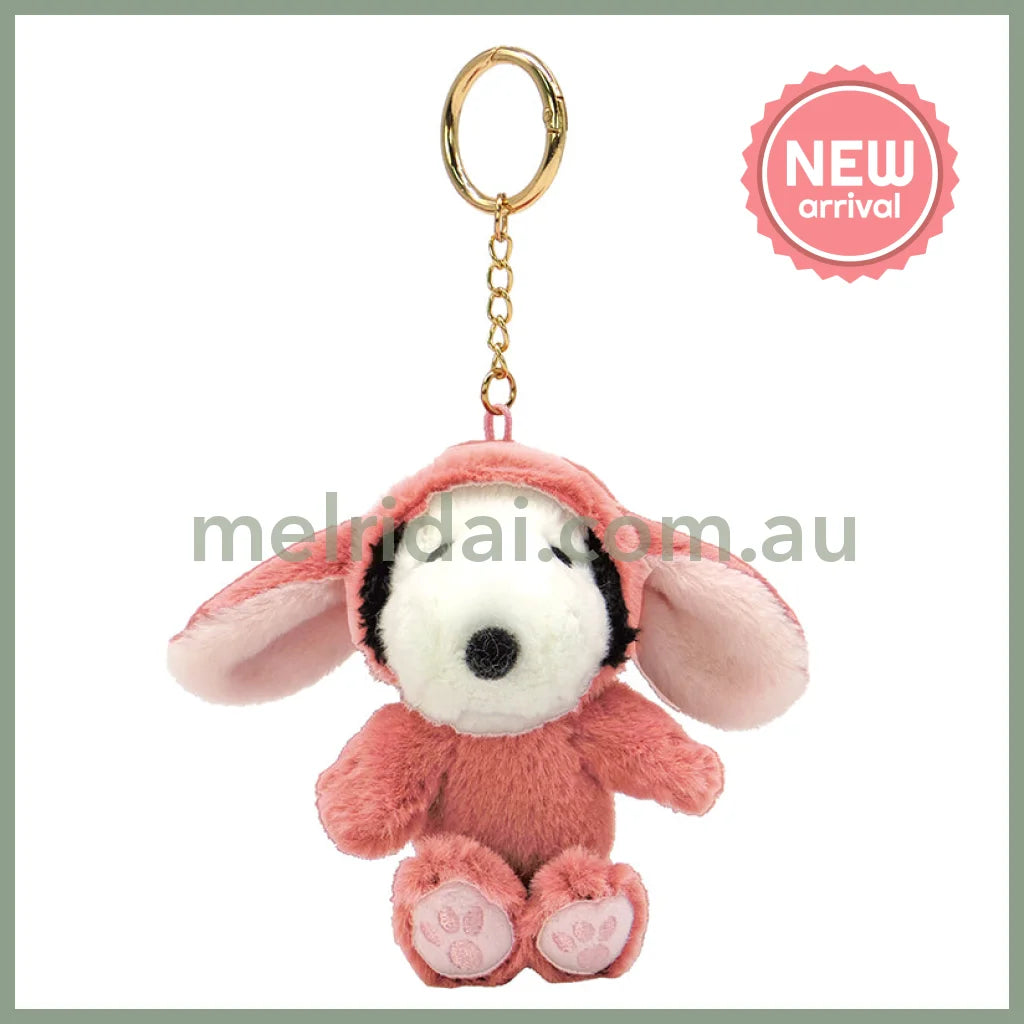 PEANUTS | Snoopy Lop Ear Bunny Mascot Holder Plush Keychain Bag Charm 12×12×7.5cm (Pink)