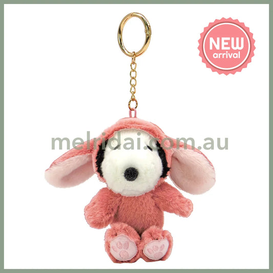 PEANUTS | Snoopy Lop Ear Bunny Mascot Holder Plush Keychain Bag Charm 12×12×7.5cm (Pink)