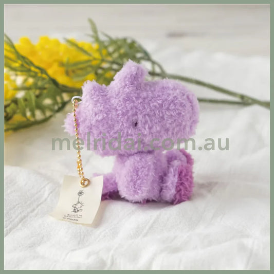 PEANUTS | Snoopy Woodstock Purple Fluffy Mascot Holder Plush Keychain Bag Charm 90x110x45 mm (Exhibition Limited)
