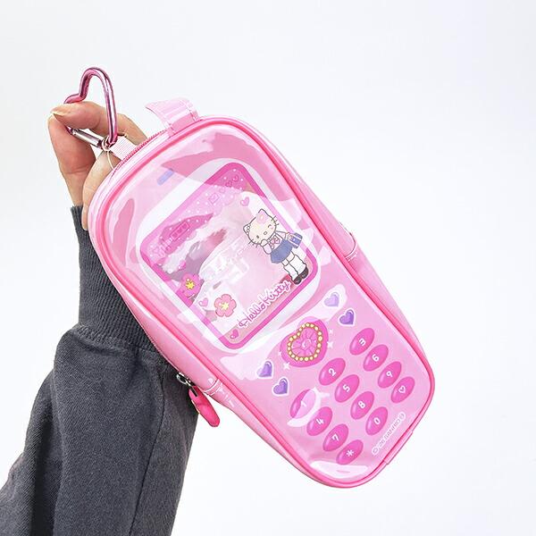SANRIO | Hello Kitty Style Up Flip Phone Style Long Clear Accessory Case with Carabiner 192×80×50mm (Gogo Gal Collection )