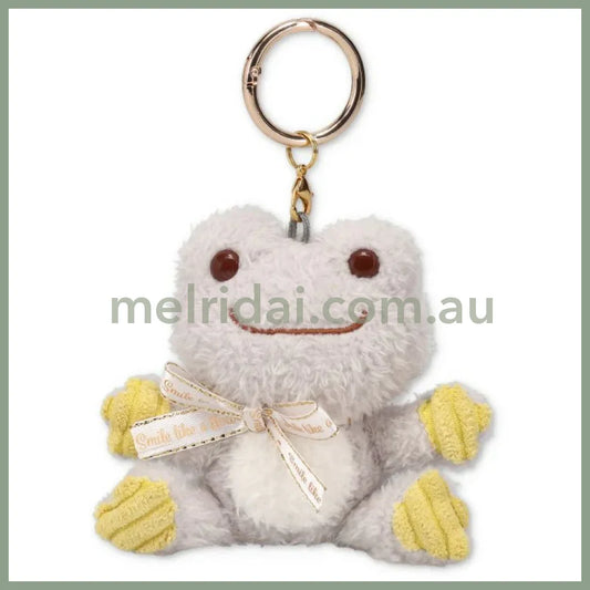 Pickles The Frog | Carabiner Plush Keychain Mascot Holder H9×W9.5×D5.5Cm (Smile Hop Gray Yellow)