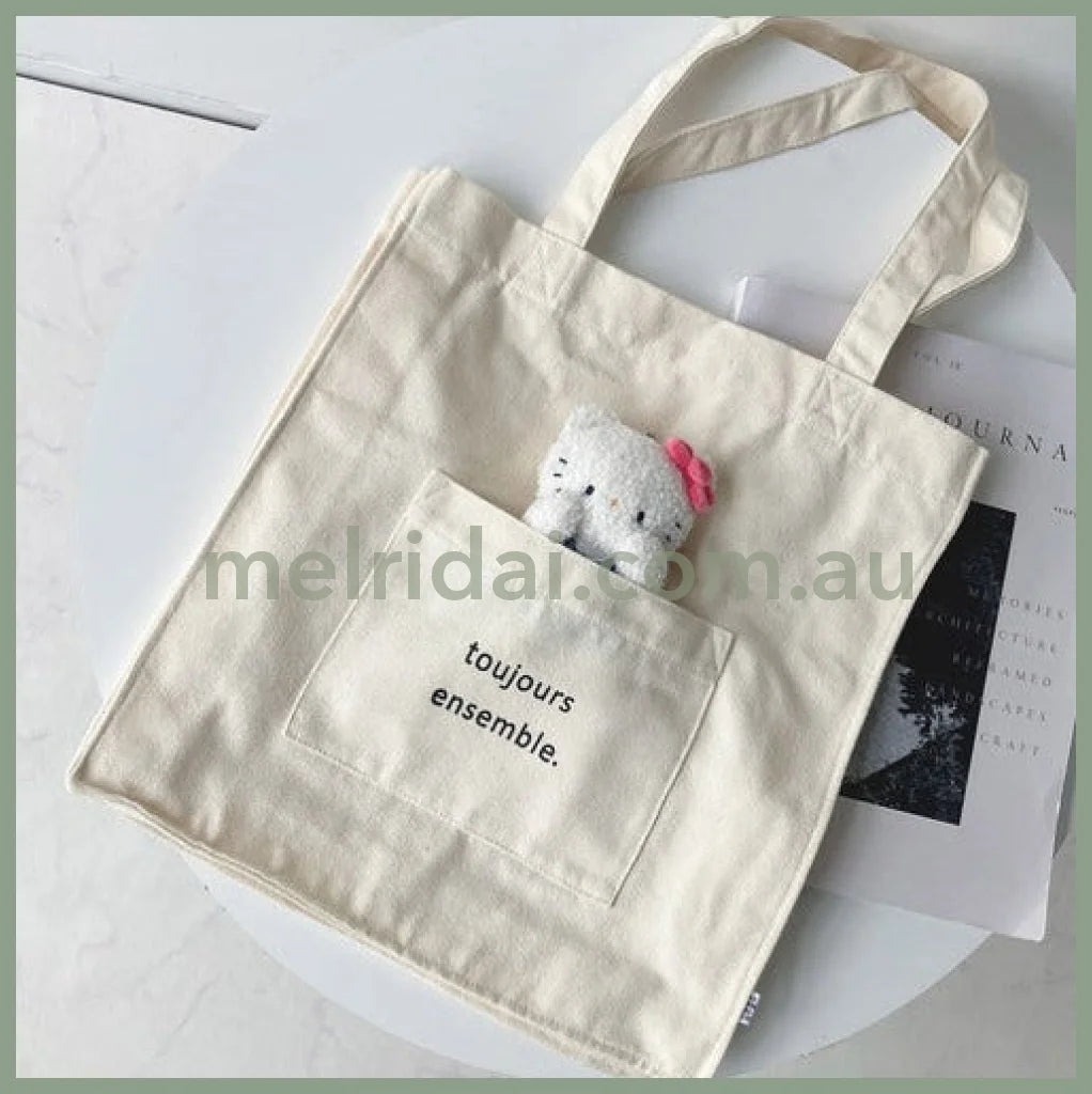 PLUS x SANRIO | Hello Kitty Mascot Holder & Tote Bag Set Plush Keychain with Badge (Free Size)