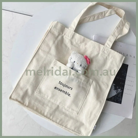 PLUS x SANRIO | Hello Kitty Mascot Holder & Tote Bag Set Plush Keychain with Badge (Free Size)