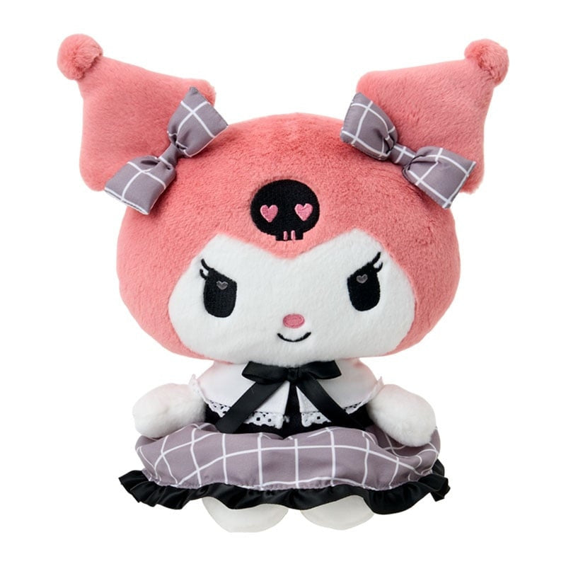 SANRIO | Kuromi Plush Toy Plush Doll S 230×190×160mm (Gray Pink Grid Dress)