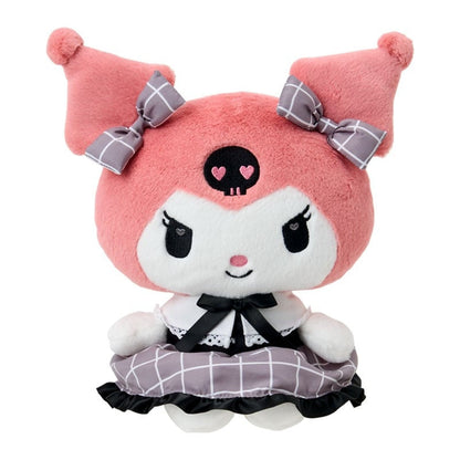 SANRIO | Kuromi Plush Toy Plush Doll S 230×190×160mm (Gray Pink Grid Dress)