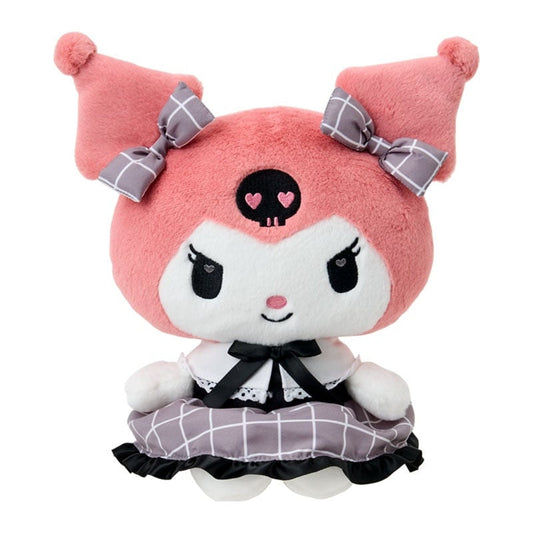 SANRIO | Kuromi Plush Toy Plush Doll S 230×190×160mm (Gray Pink Grid Dress)