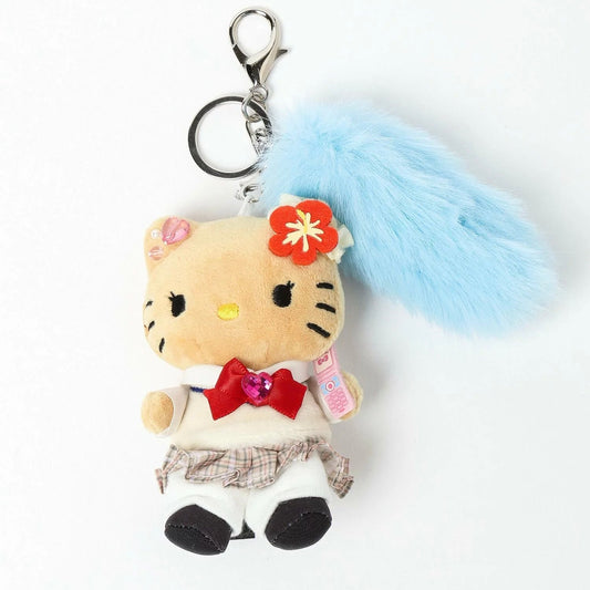 SANRIO x 10C REPIPI | Hello Kitty Mascot Fur Keychain Mascot Holder Bag Charm 100 x 55mm (Swimsuit Black)