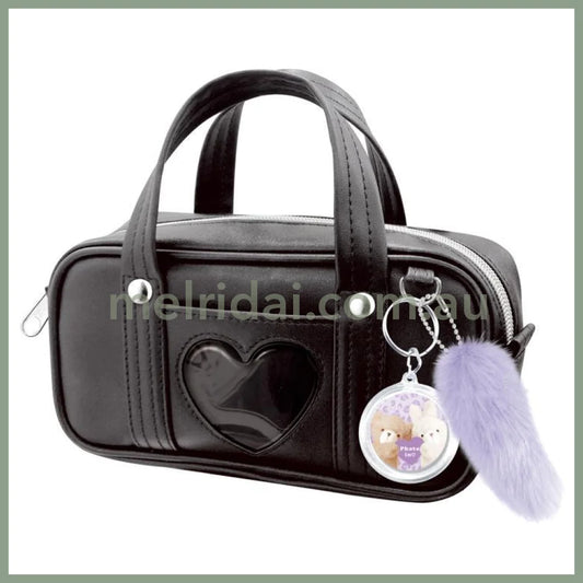 Q-LiA | Boston Bag Pen Case Pen Pouch H100×W195×D55mm (Black)