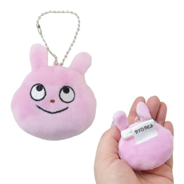Studio UG | Love Rabbit Face Shape Mascot Holder Bag Charm Plush Keychain with Badge 65x55x30mm