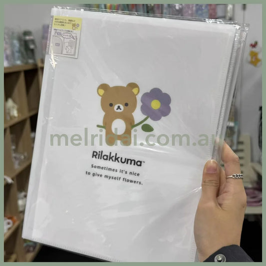 San-X | 6 + 1 Pockets A4 Clear File Holder 310×245mm (Basic Rilakkuma Flower)