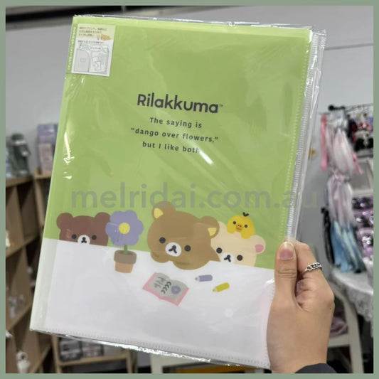 San-X | 6 + 1 Pockets A4 Clear File Holder 310×245mm (Basic Rilakkuma Flower)