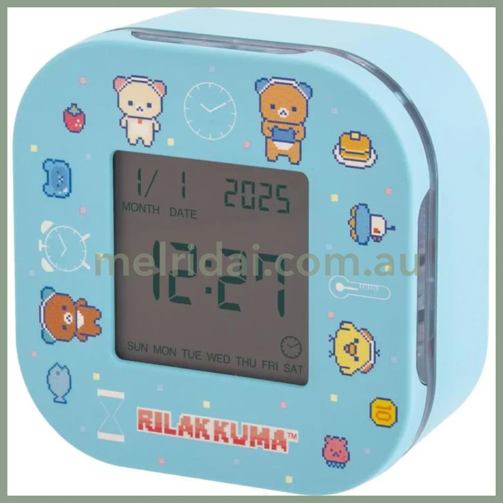 SAN-X | Alarm & Clock & Timer & Thermometer Four in One 70×70×35mm (Rilakkuma Gaming)