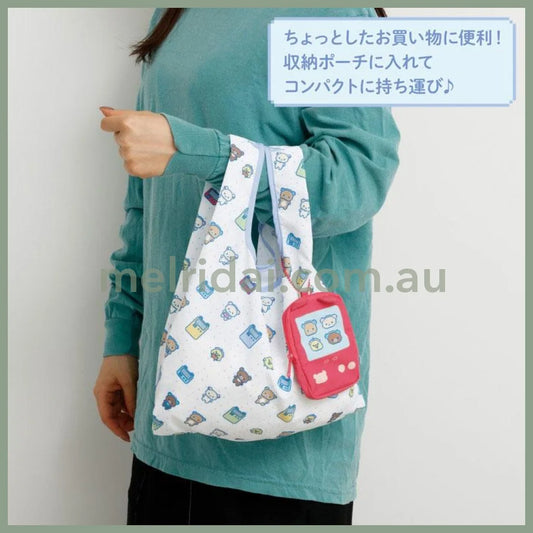 SAN-X | Eco Shopping Bag & Mascot Pouch 100 x 115 x 20 mm (Rilakkuma Gaming Pixel Art)