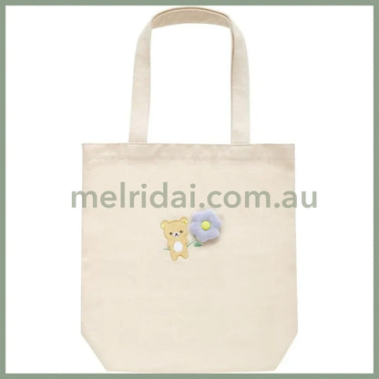San-X | Embroidered Tote Bag 400×390×100mm (Basic Rilakkuma Flower)