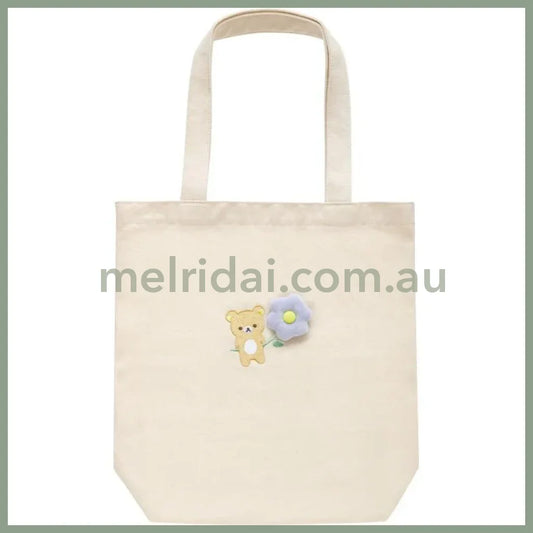 San-X | Embroidered Tote Bag 400×390×100mm (Basic Rilakkuma Flower)