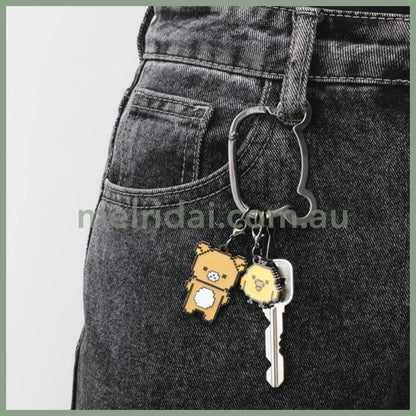 SAN-X | Kiiroitori & Rilakkuma Metal Mascot Carabiner Smart Keychain Key Holder 95×65mm (Rilakkuma Gaming)