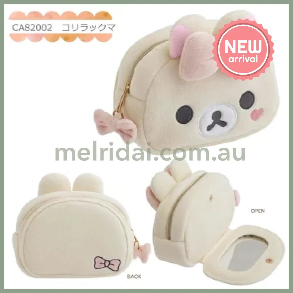 SAN-X | Korilakkuma Plush Pouch with Mirror Face Ribbon 100×145×70mm (Makeup Rilakkuma)