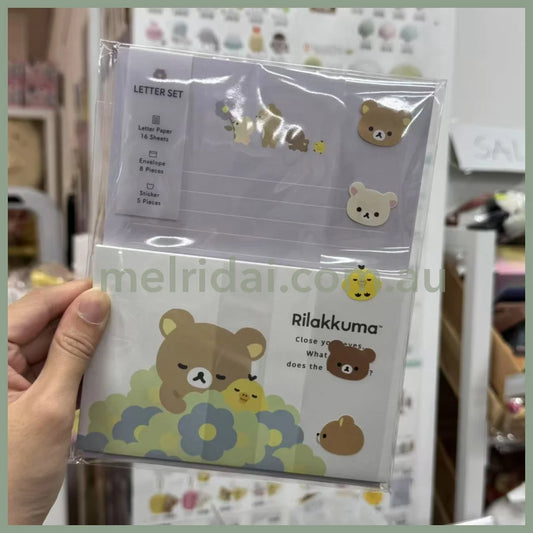 San-X | Letter Writing Set 190×142mm / letter paper and envelopes with sealing stickers (Basic Rilakkuma Flower)