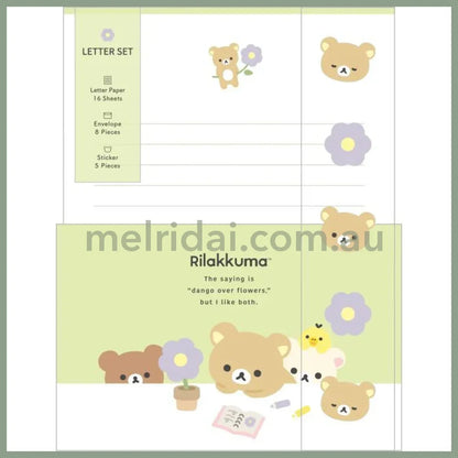 San-X | Letter Writing Set 190×142mm / letter paper and envelopes with sealing stickers (Basic Rilakkuma Flower)