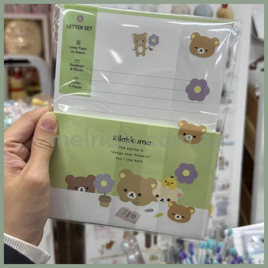 San-X | Letter Writing Set 190×142mm / letter paper and envelopes with sealing stickers (Basic Rilakkuma Flower)