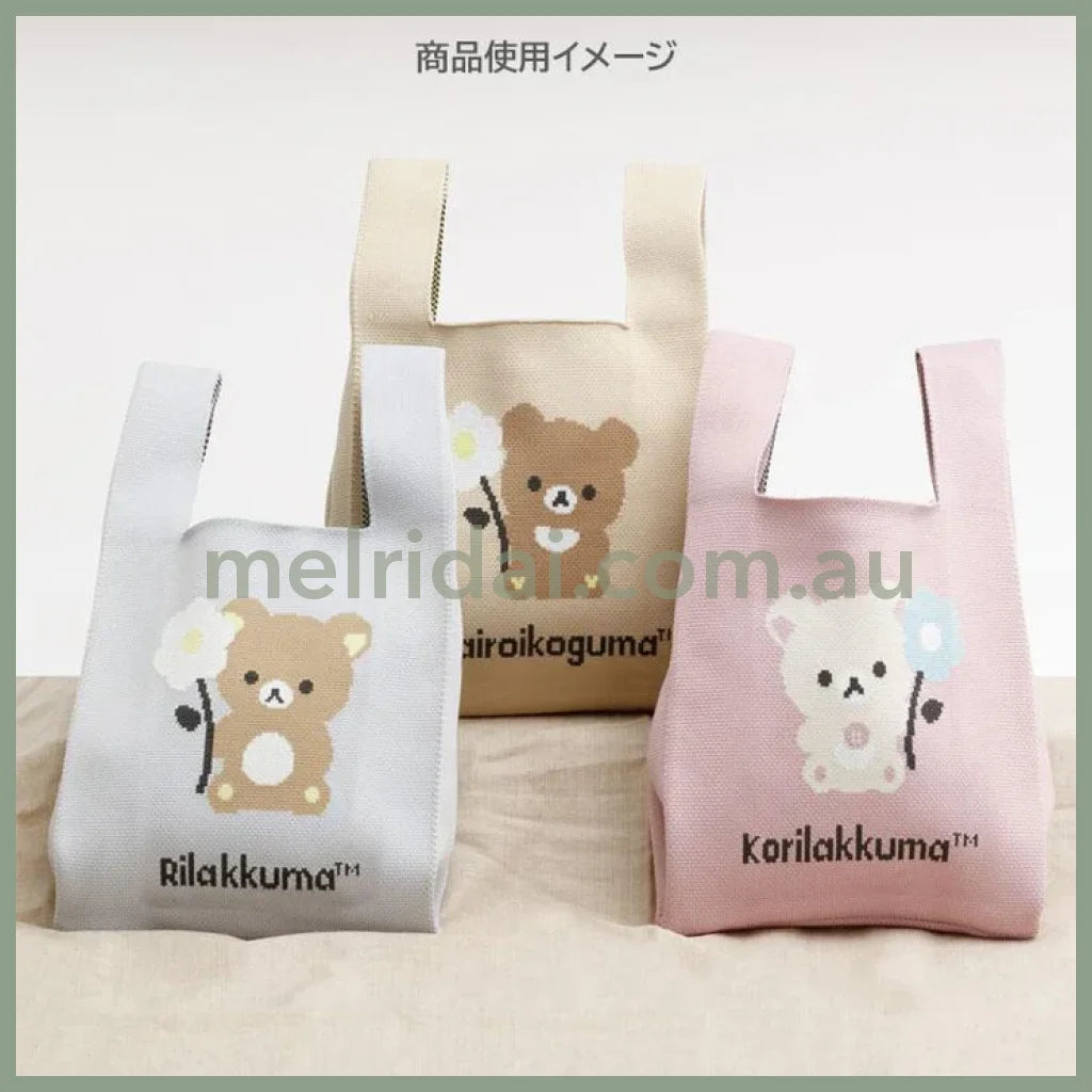 SAN-X | Rilakkuma Chairoikoguma Jacquard Woven Mini Tote Bag Knit Bag 360×200mm(Basic Rilakkuma Flower)